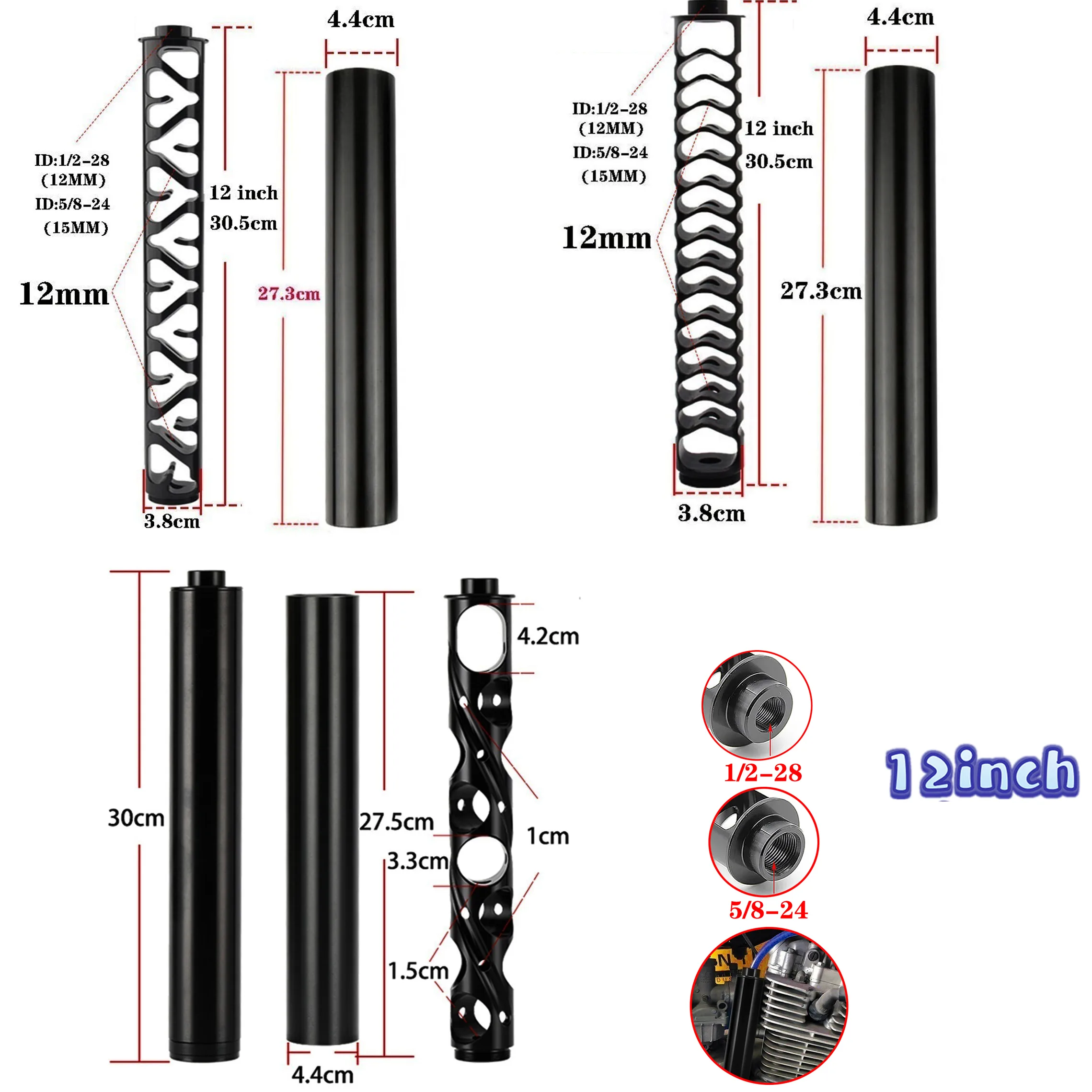 7075 Aluminum Fuel Filter, Dual Thread 12 28 & 58 24 (14)